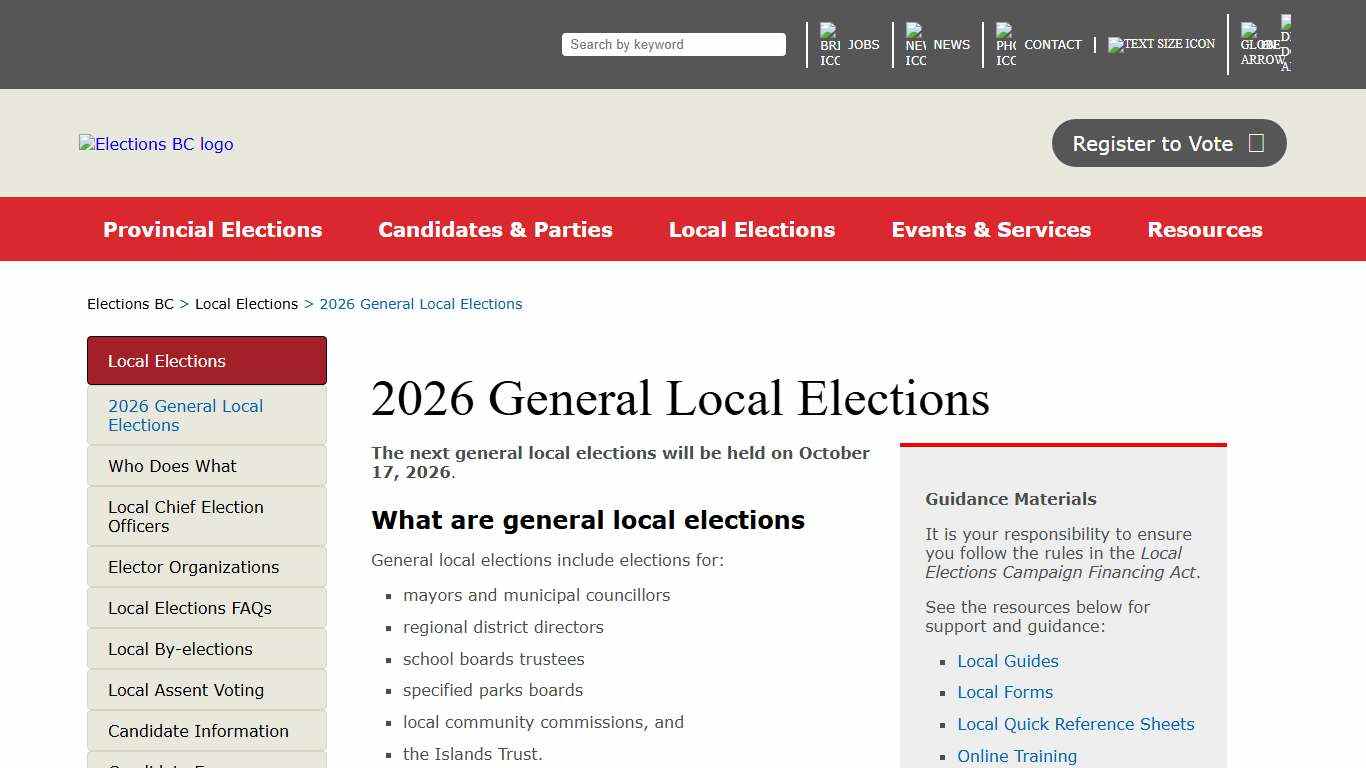 2026 General Local Elections Elections BC